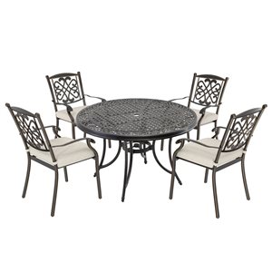 Mondawe Bronze Frame Patio Dining Set with Off-White Seat Cushions - 5 Piece