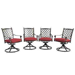 Mondawe Swivel Bronze Metal Conversation Chairs with Red Cushioned Seats - Set of 4