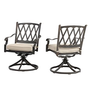 Mondawe Bronze Metal Swivel Patio Conversation Chairs with Off-White Cushioned Seats - Set of 2