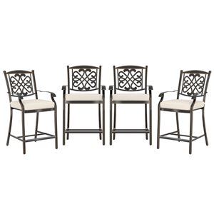 Mondawe Bronze Metal Stationary Bar Stool Chairs with Off-White Cushioned Seats - Set of 4