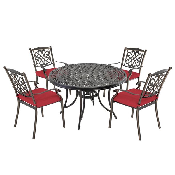 Image of Mondawe | Bronze Frame Patio Dining Set With Red Seat Cushions - 5 Piece | Rona