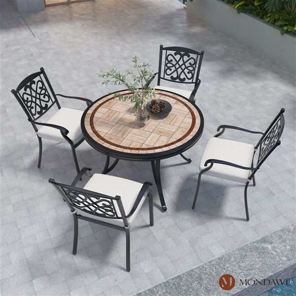 Mondawe Bronze Frame Patio Dining Set with Off-White Cushions Included - 5 Piece