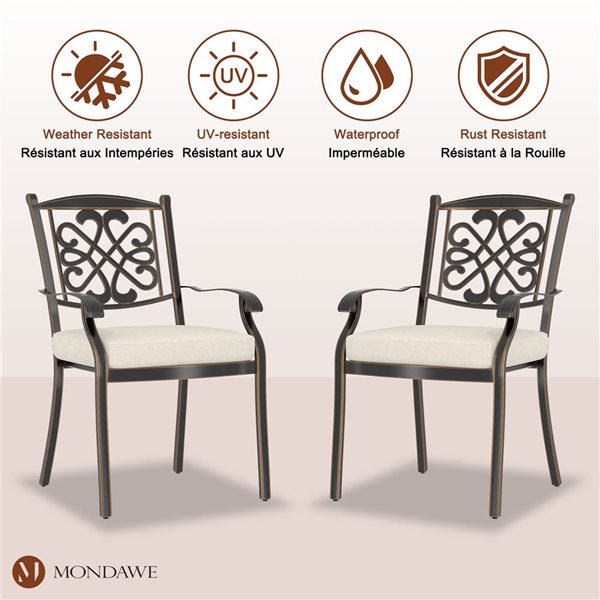 Mondawe Bronze Frame Patio Dining Set with Off-White Cushions Included - 5 Piece