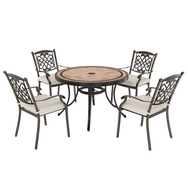 Mondawe Bronze Frame Patio Dining Set with Off-White Cushions Included - 5 Piece