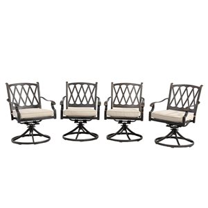 Mondawe Bronze Metal Swivel Patio Conversation Chairs with Off-White Cushioned Seats - Set of 4