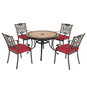 Mondawe Bronze Frame Patio Dining Set with Red Cushions Included - 5 Piece