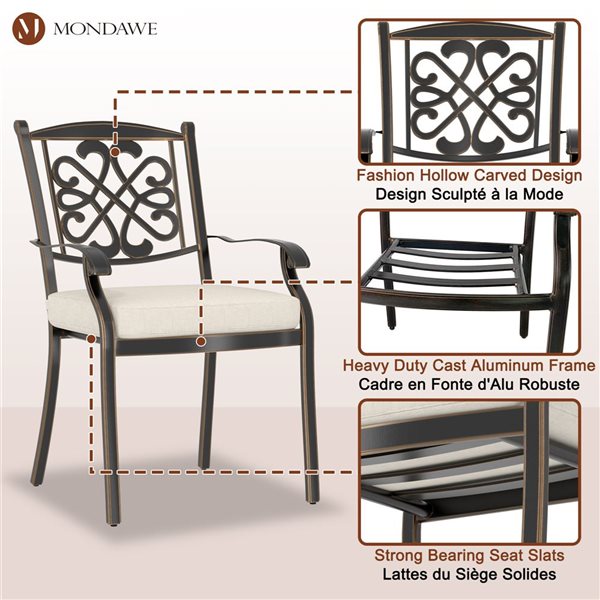 Mondawe Bronze Metal Stationary Dining Chairs with Off-White Cushioned Seats - Set of 4