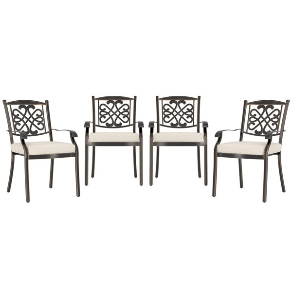 Mondawe Bronze Metal Stationary Dining Chairs with Off-White Cushioned Seats - Set of 4