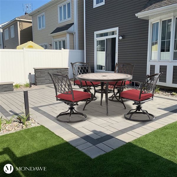 Mondawe Bronze Frame Swivel Patio Dining Set with Red Cushions - 5 Piece