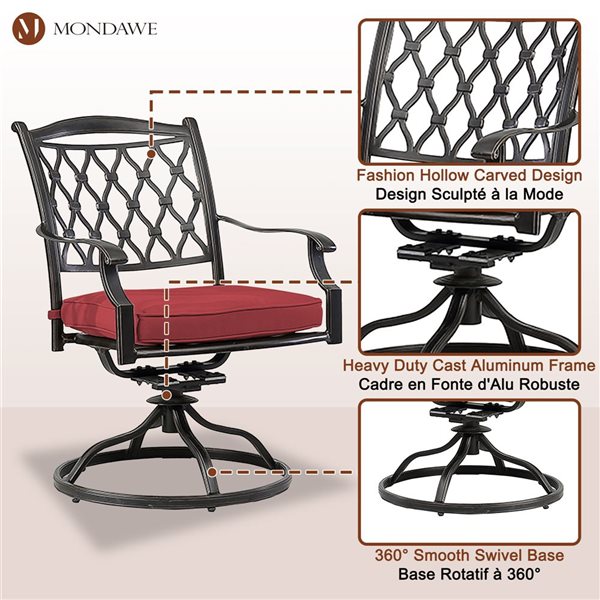 Mondawe Bronze Frame Swivel Patio Dining Set with Red Cushions - 5 Piece