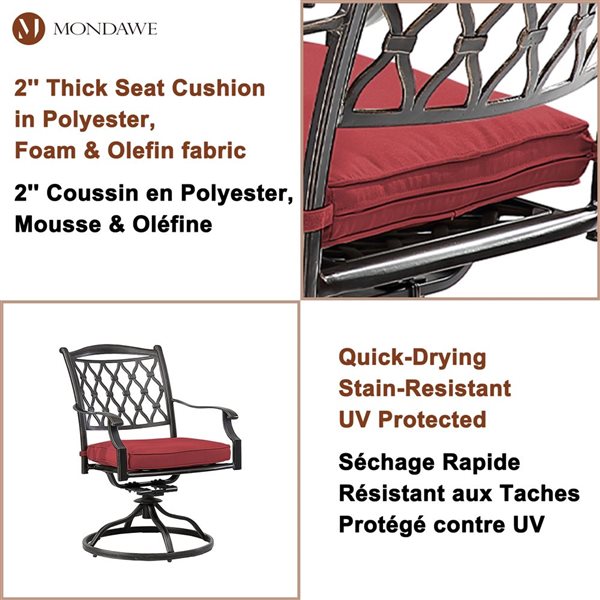 Mondawe Bronze Frame Swivel Patio Dining Set with Red Cushions - 5 Piece