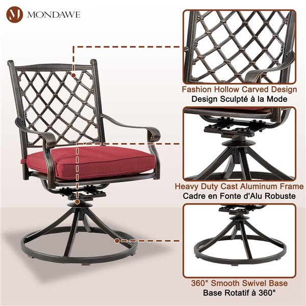 Mondawe Swivel Bronze Metal Conversation Chairs with Red Cushioned Seats Set of 2 MO6199RD RONA