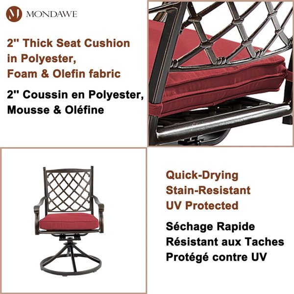 Mondawe Swivel Bronze Metal Conversation Chairs with Red Cushioned Seats Set of 2 MO6199RD RONA