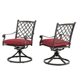 Mondawe Swivel Bronze Metal Conversation Chairs with Red Cushioned Seats - Set of 2