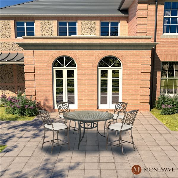 Mondawe Bronze Frame Patio Dining Set with Off-White Cushions - 5 Piece