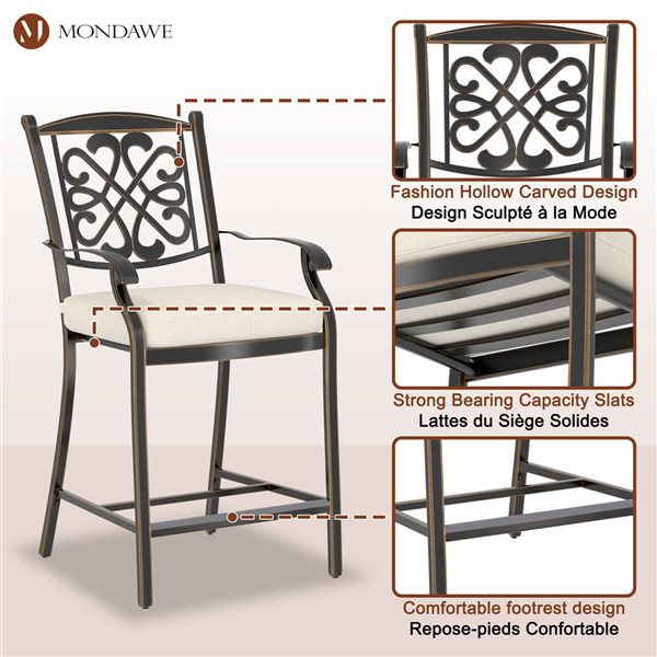 Mondawe Bronze Frame Patio Dining Set with Off-White Cushions - 5 Piece