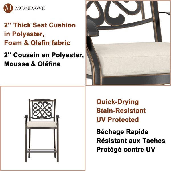 Mondawe Bronze Frame Patio Dining Set with Off-White Cushions - 5 Piece