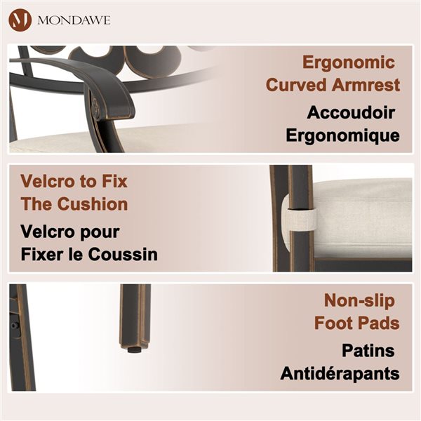 Mondawe Bronze Frame Patio Dining Set with Off-White Cushions - 5 Piece