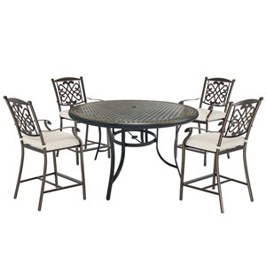 Mondawe Bronze Frame Patio Dining Set with Off-White Cushions - 5 Piece
