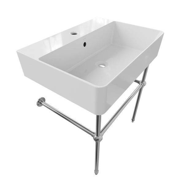 Cheviot Nuo 2 23.37-in x 17.37-in White and Chrome Fire Clay Console Bathroom Sink with Overflow Drain