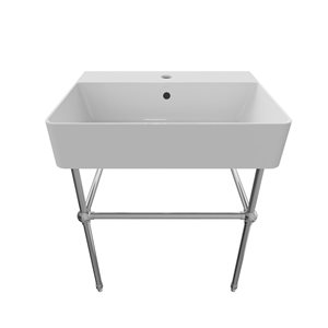 Cheviot Nuo 2 23.37-in x 17.37-in White and Chrome Fire Clay Console Bathroom Sink with Overflow Drain