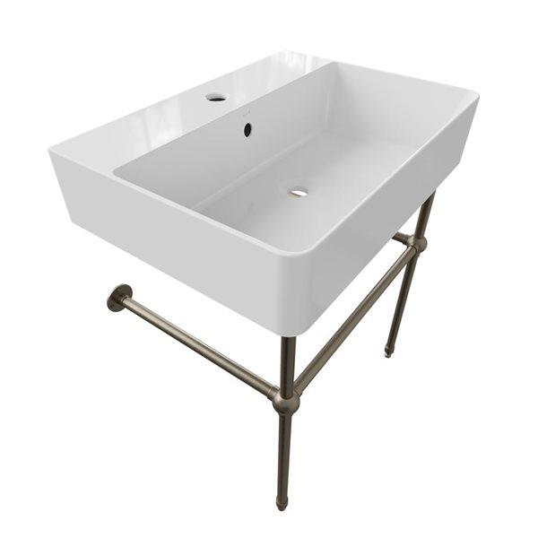 Cheviot Nuo 2 19.62-in x 17.37-in White and Brushed Nickel Fire Clay Console Bathroom Sink with Overflow Drain