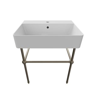 Cheviot Nuo 2 19.62-in x 17.37-in White and Brushed Nickel Fire Clay Console Bathroom Sink with Overflow Drain