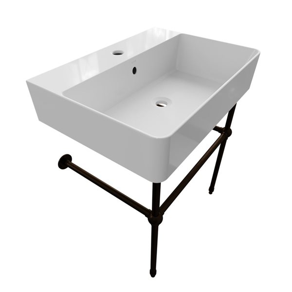 Cheviot Nuo 2 23.37-in x 17.37-in White and Antique Bronze Fire Clay Console Bathroom Sink with Overflow Drain