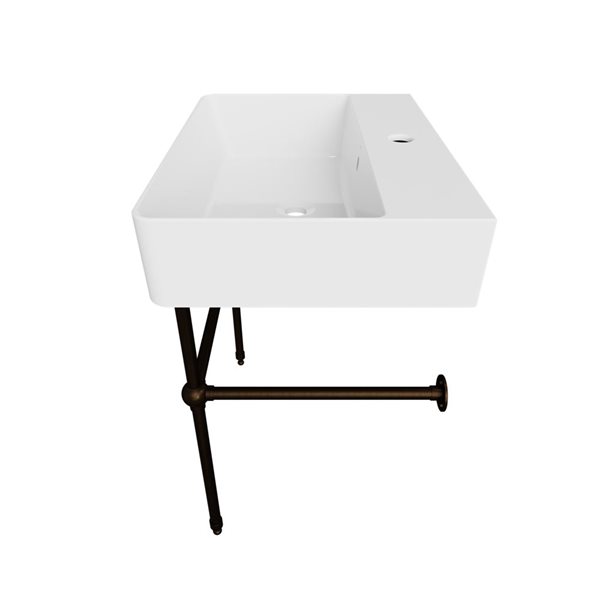 Cheviot Nuo 2 23.37-in x 17.37-in White and Antique Bronze Fire Clay Console Bathroom Sink with Overflow Drain