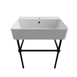 Cheviot Nuo 2 23.37-in x 17.37-in White and Antique Bronze Fire Clay Console Bathroom Sink with Overflow Drain
