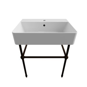 Cheviot Nuo 2 19.62-in x 17.37-in White and Antique Bronze Fire Clay Console Bathroom Sink with Overflow Drain