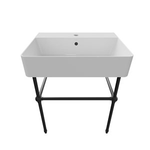 Cheviot Nuo 2 19.62-in x 17.37-in White and Matte Black Fire Clay Console Bathroom Sink with Overflow Drain