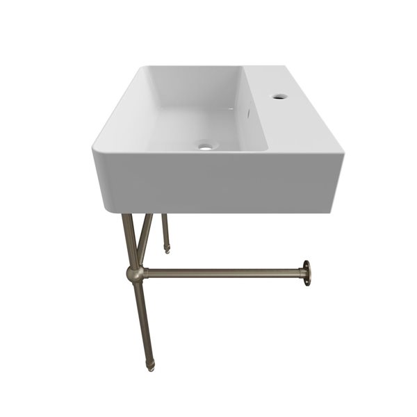 Cheviot Nuo 2 23.37-in x 17.37-in White and Brushed Nickel Fire Clay Console Bathroom Sink with Overflow Drain