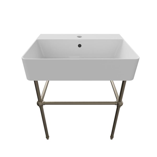 Cheviot Nuo 2 23.37-in x 17.37-in White and Brushed Nickel Fire Clay Console Bathroom Sink with Overflow Drain