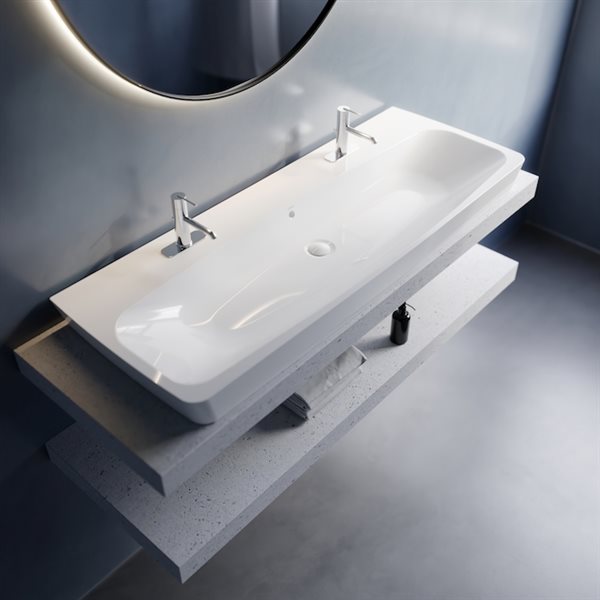 Cheviot Metropole 42.5-in x 18.37-in White Fire Clay Bathroom Vessel Sink with Overflow Drain