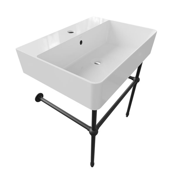 Cheviot Nuo 2 23.37-in x 17.37-in White and Matte Black Fire Clay Console Bathroom Sink with Overflow Drain