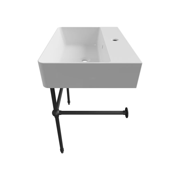 Cheviot Nuo 2 23.37-in x 17.37-in White and Matte Black Fire Clay Console Bathroom Sink with Overflow Drain