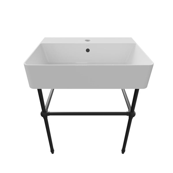 Cheviot Nuo 2 23.37-in x 17.37-in White and Matte Black Fire Clay Console Bathroom Sink with Overflow Drain