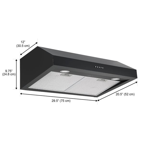 Hotte de cuisine de 440 pi³/min à conduit sous armoire de 30 po par Ancona avec lumière DEL, noir mat