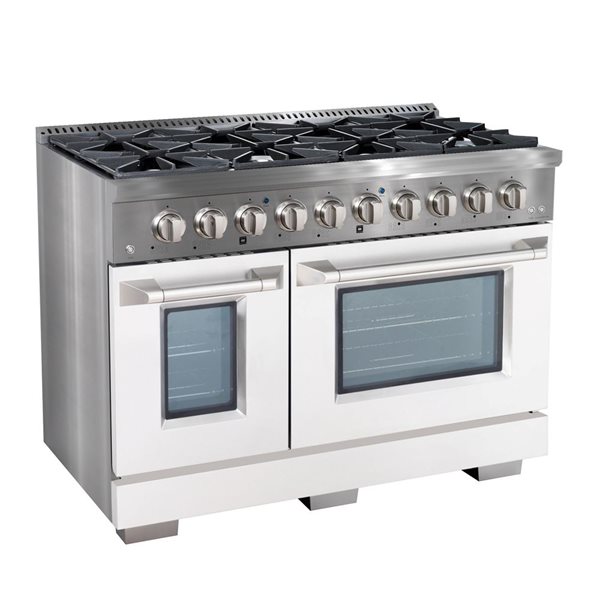 Ancona 48-in Gas Range and Double Convection Oven with White Doors