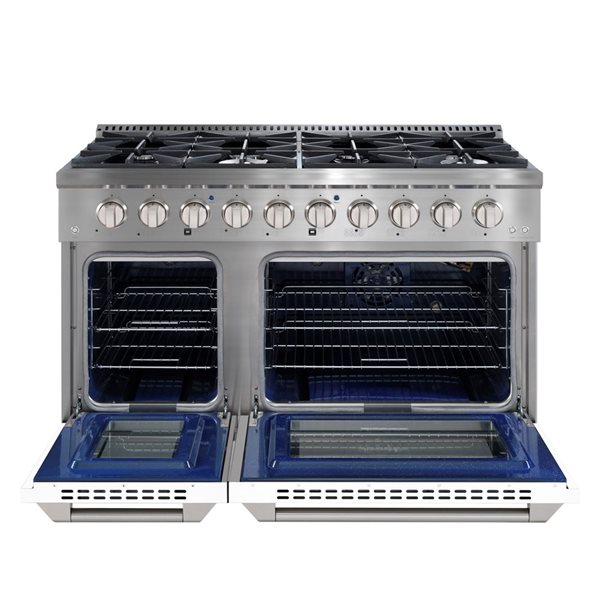 Ancona 48-in Gas Range and Double Convection Oven with White Doors