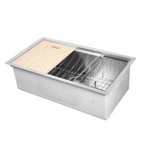 Elegant Stainless Logix Undermount 18-in x 32-in Stainless Steel Single Bowl Workstation Kitchen Sink with Accessories