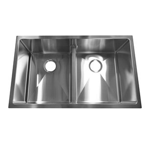Elegant Stainless Luxor Undermount 18-in x 32-in Stainless Steel Double Equal Bowl No-Hole Kitchen Sink