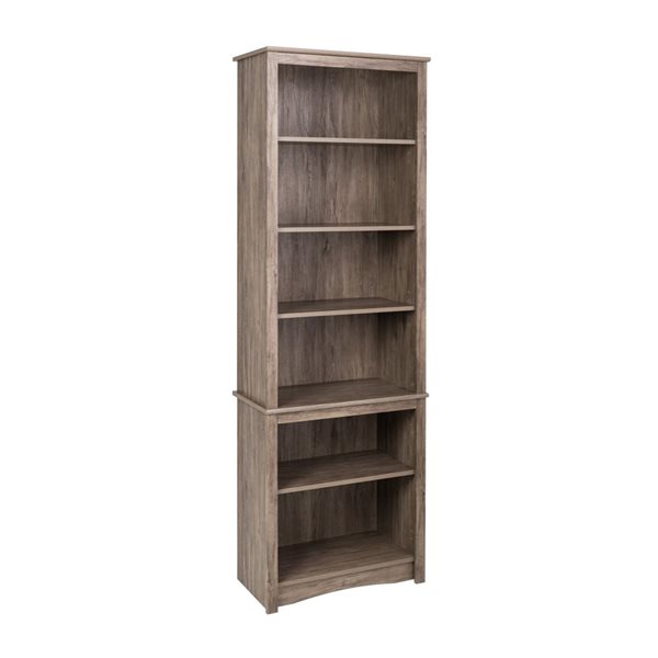 Prepac 80-in Modular Bookcase Drifted Grey with 6 shelves