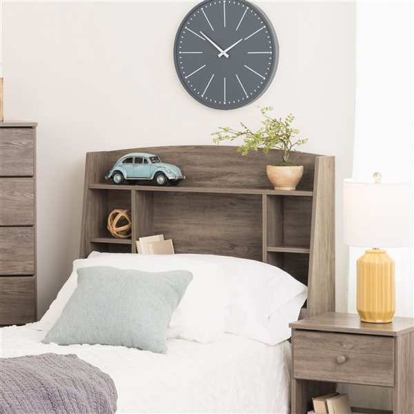 Prepac Astrid Drifted Grey Twin Headboard with shelf