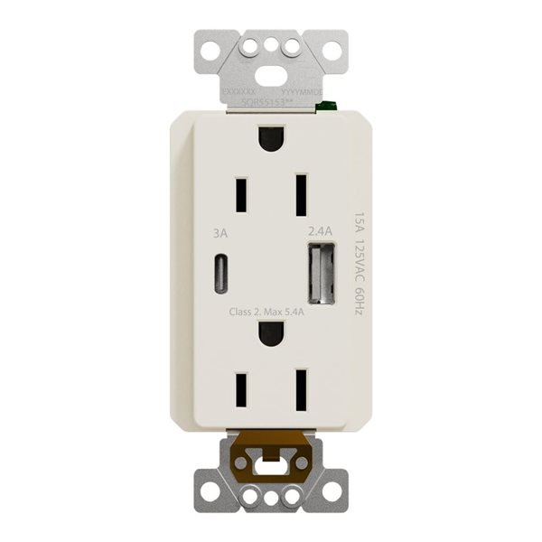 Prise double décorative USB A/C 5.4 A de série X 15 A 125 V par Square D, amande mat