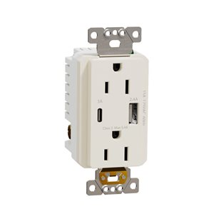 Prise double décorative USB A/C 5.4 A de série X 15 A 125 V par Square D, amande mat