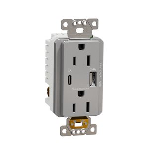 Prise double décorative fil arrière USB A/C 5.4 A de série X 15 A 125 V par Square D, gris mat