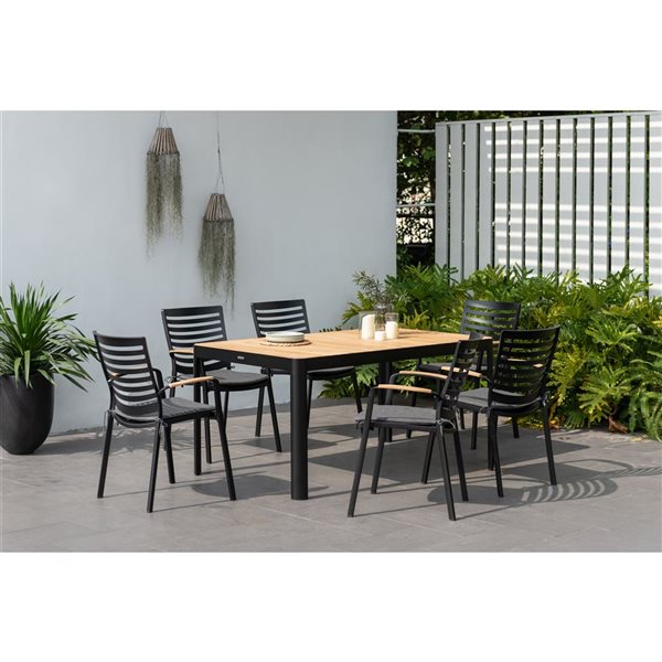 LifestyleGarden Portals Patio Dining Set Black and Gray 7-Piece