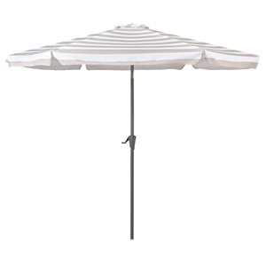 Parasol de patio CorLiving inclinable à rayures taupe et blanches de 10 pieds à boutton-poussoir